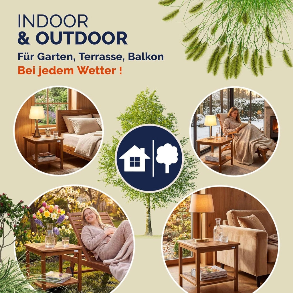 ® Tavolino da Giardino 45x45x45cm Portata 80kg 2 Ripiani Tavolo da Balcone Tavolo da Caffè Tavolo Piccolo Legno Acacia Tavolino estreno Legno