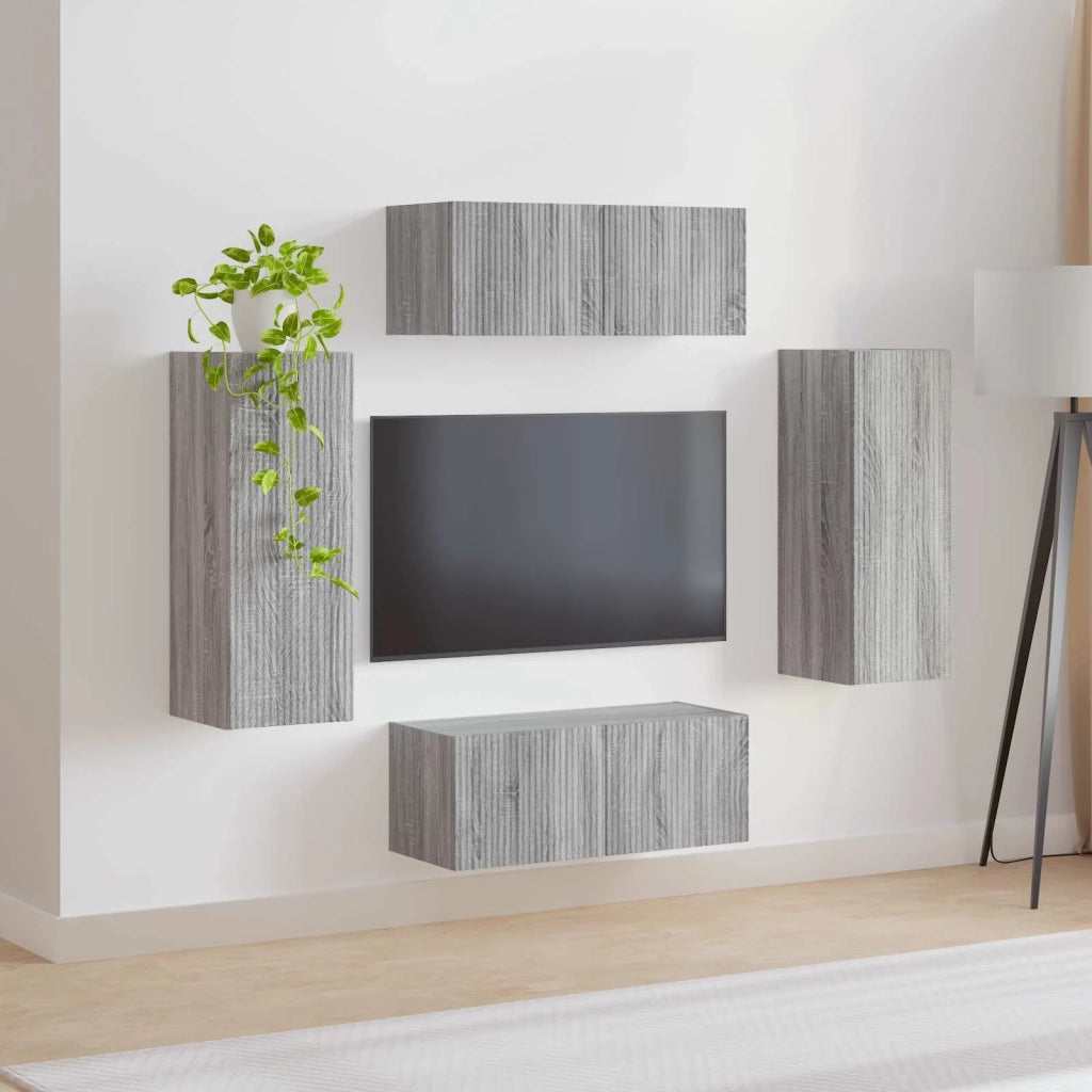 Set di Mobiletto da TV a Parete 4 pcs Grigio Sonoma