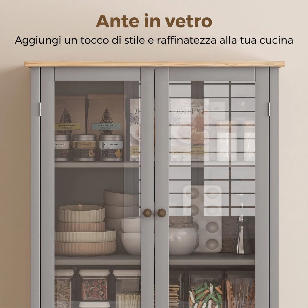 Mobile Dispensa a 5 Livelli con Cassetto Centrale 76x40x182,5 cm in MDF e Truciolato Grigio