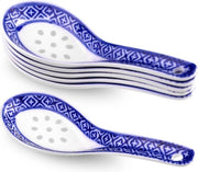 4 pezzi di spazzole da cucina, spazzole da cucina blu e bianche in ceramica, manici di ceramica, cucchiai da dessert