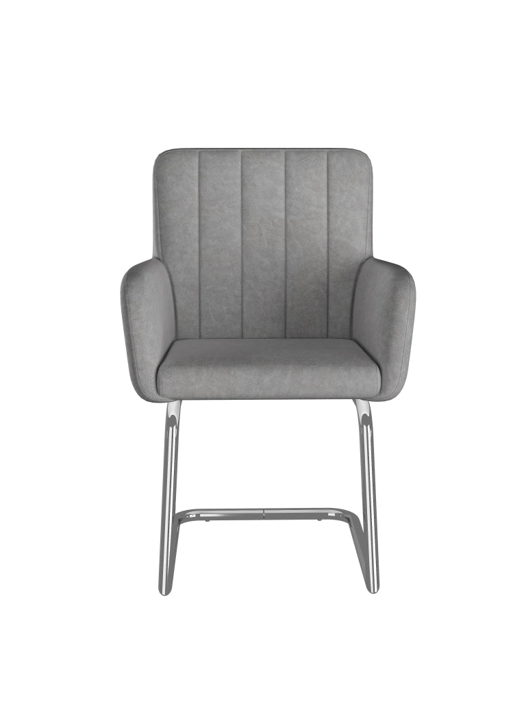 Set di 2 sedie da pranzo moderne in similpelle grigia con struttura metallica a Z