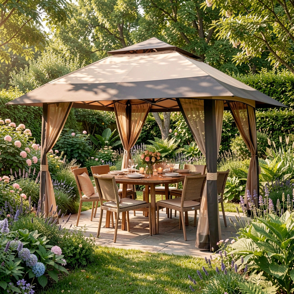 Gazebo Pop Up Da Giardino 4 X 4 Metri Con Tetto Allargato E Zanzariere Altezza Regolabile Da 2.7 X 2.9 M Apertura Rapida E Borsa Di Trasporto Inclusa Per Feste Piscina Campeggio Eventi Kaki