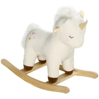 Cavallo a Dondolo per Bambini 2-4 Anni a Unicorno con Suoni e Rivestimento Morbido, Bianco