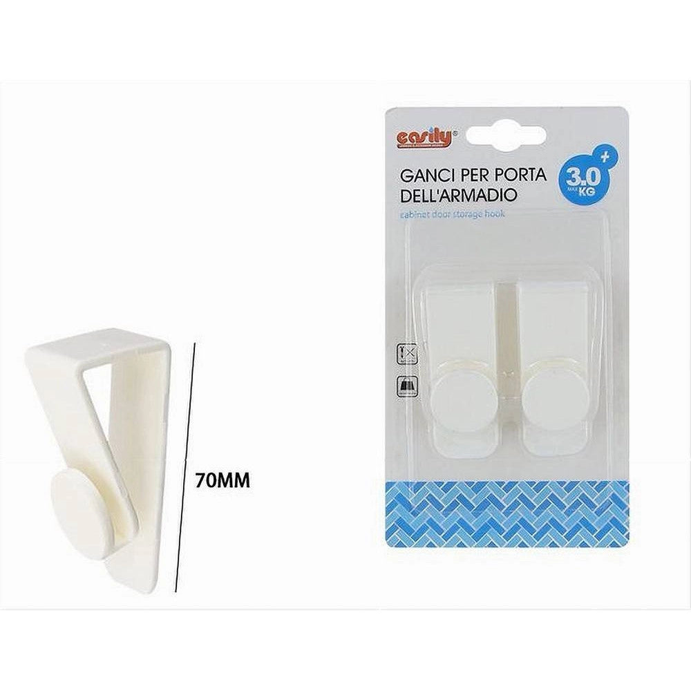 Trade Shop - Set 2pz Ganci Per Porta Armadio Portatili Per Appendere Oggetti Casa Bianco 87359 -