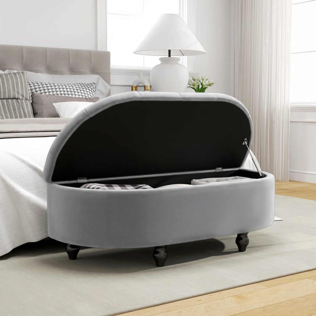 Cassettiera imbottita con coperchio soft-close ¨C Minimal ¨C 120x46x42 cm, velluto, grigio scuro