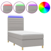 Letto singolo | Letto per adulti | Letto a Molle Materasso e LED Grigio Chiaro 90x200 cm Tessuto