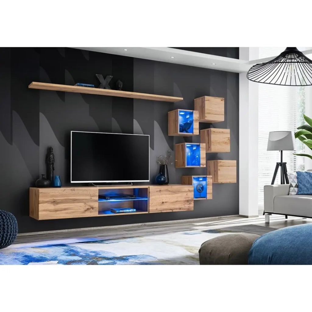 Set arredo salotto SWITCH XXI design – Rovere – LED integrato – Mobile TV sospeso