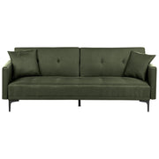 Divano letto moderno in tessuto verde scuro a 3 posti con schienale con bottoni gambe nero design moderno scandinavo