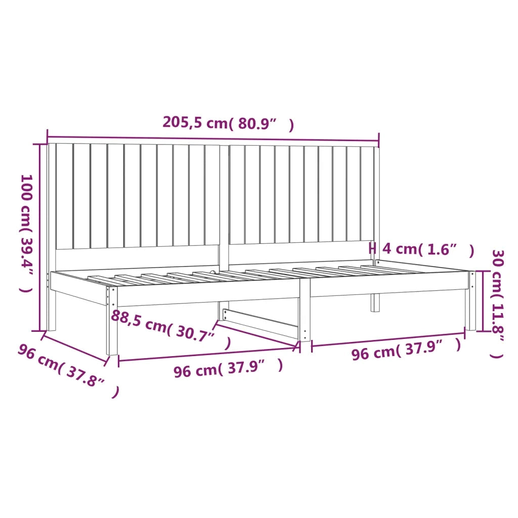 Dormeuse senza Materasso 90x200 cm in Legno Massello di Pino