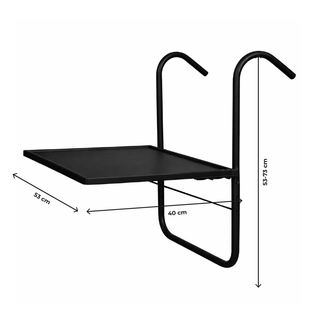 Tavolo da Balcone Pieghevole da Ringhiera 53x40 cm – Tavolino Salvaspazio Regolabile per Esterni, Struttura in Metallo Resistente,Altezza Regolabile per Ringhiera Terrazzo, Giardino e Appartamento  Nero