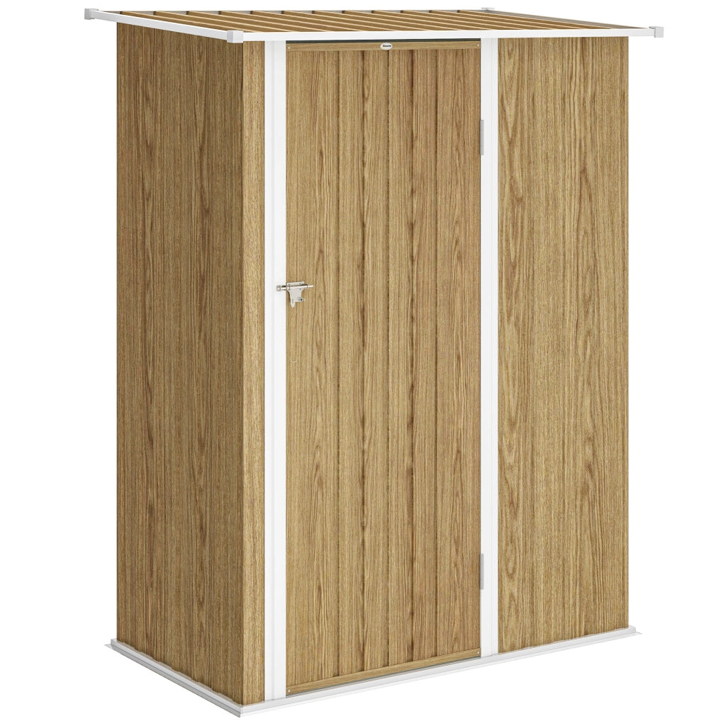 Casetta Porta Attrezzi in Metallo ¨C Xylo ¨C Tetto Inclinato, Porta Bloccabile, 142x86x189 cm, Effetto Legno
