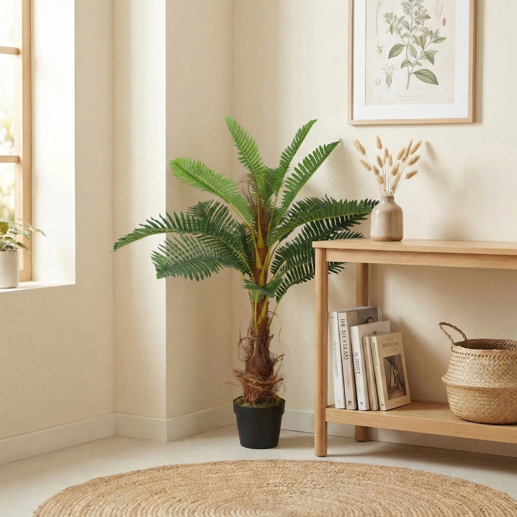 Palma Artificiale 100 cm con 21 Foglie in PEVA ¨C Minimal ¨C Verde con Vaso in Plastica
