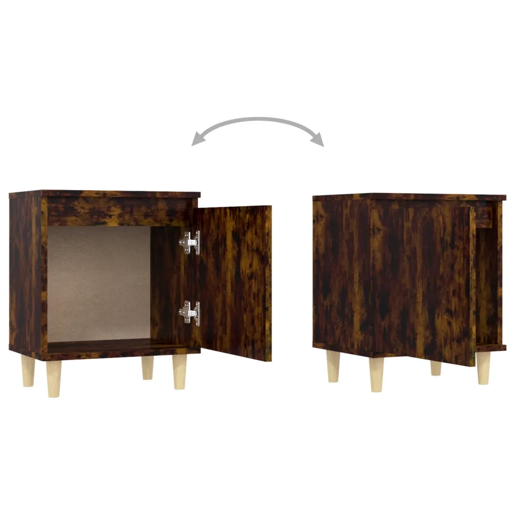 Comodini con Gambe in Legno Massello 2pz Rovere Fumo 40x30x50cm 813111
