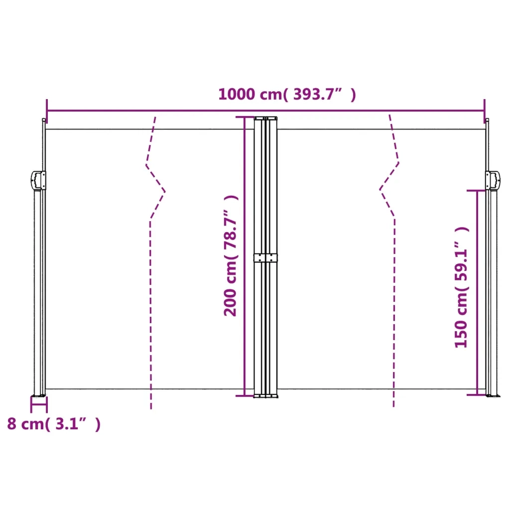 Tenda da Sole Laterale Retrattile Bianca 200x1000 cm
