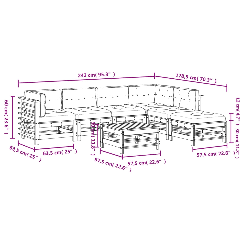 Set Divani da Giardino 7pz con Cuscini in Legno Massello Bianco 3185977