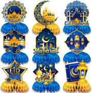 Decorazioni 3D per Festa - 9 pezzi - Eid Mubarak Centrotavola - Decorazioni per Festa - Basi di Celluloide con Disegno di Ape - Carte di Auguri per Festa