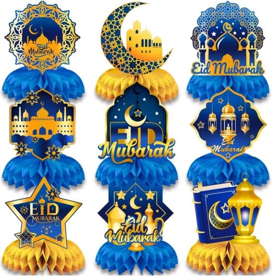 Decorazioni 3D per Festa - 9 pezzi - Eid Mubarak Centrotavola - Decorazioni per Festa - Basi di Celluloide con Disegno di Ape - Carte di Auguri per Festa