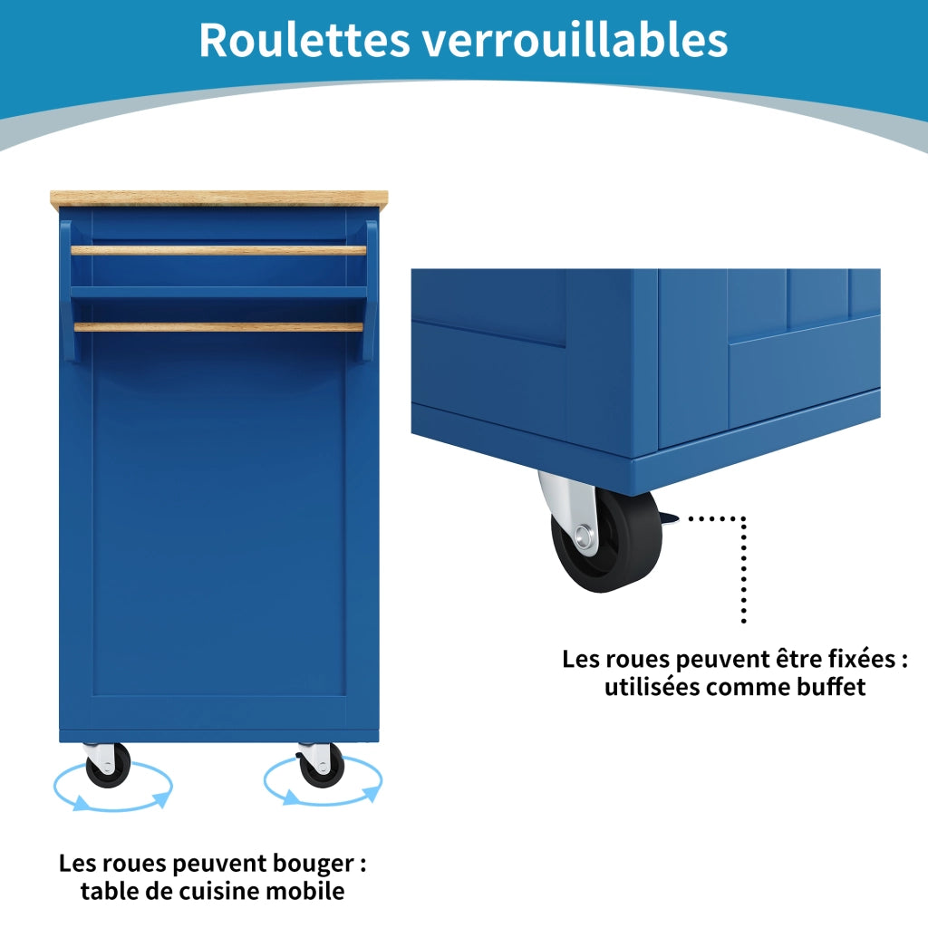 CARRELLO DA CUCINA 102x45x92 cm Blu in MDF e metallo