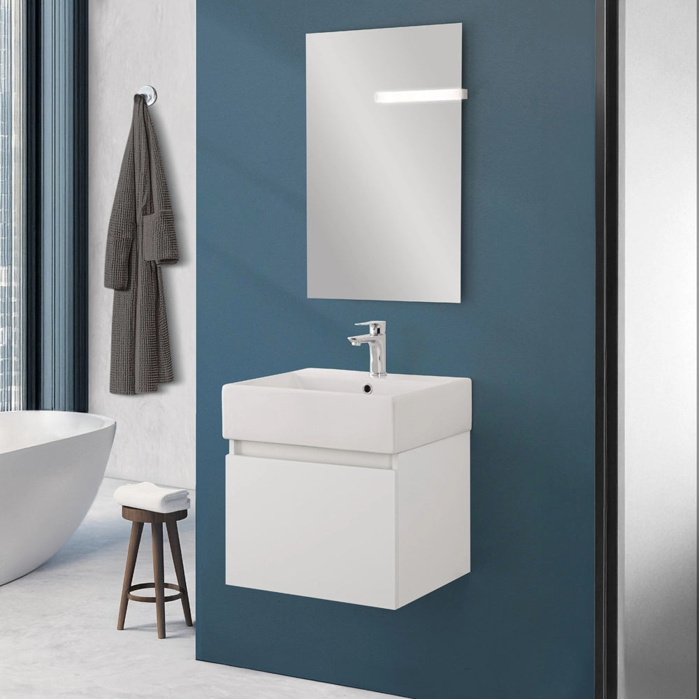 Mobiletto bagno sospeso 50 cm salvaspazio bianco 1 anta Kira