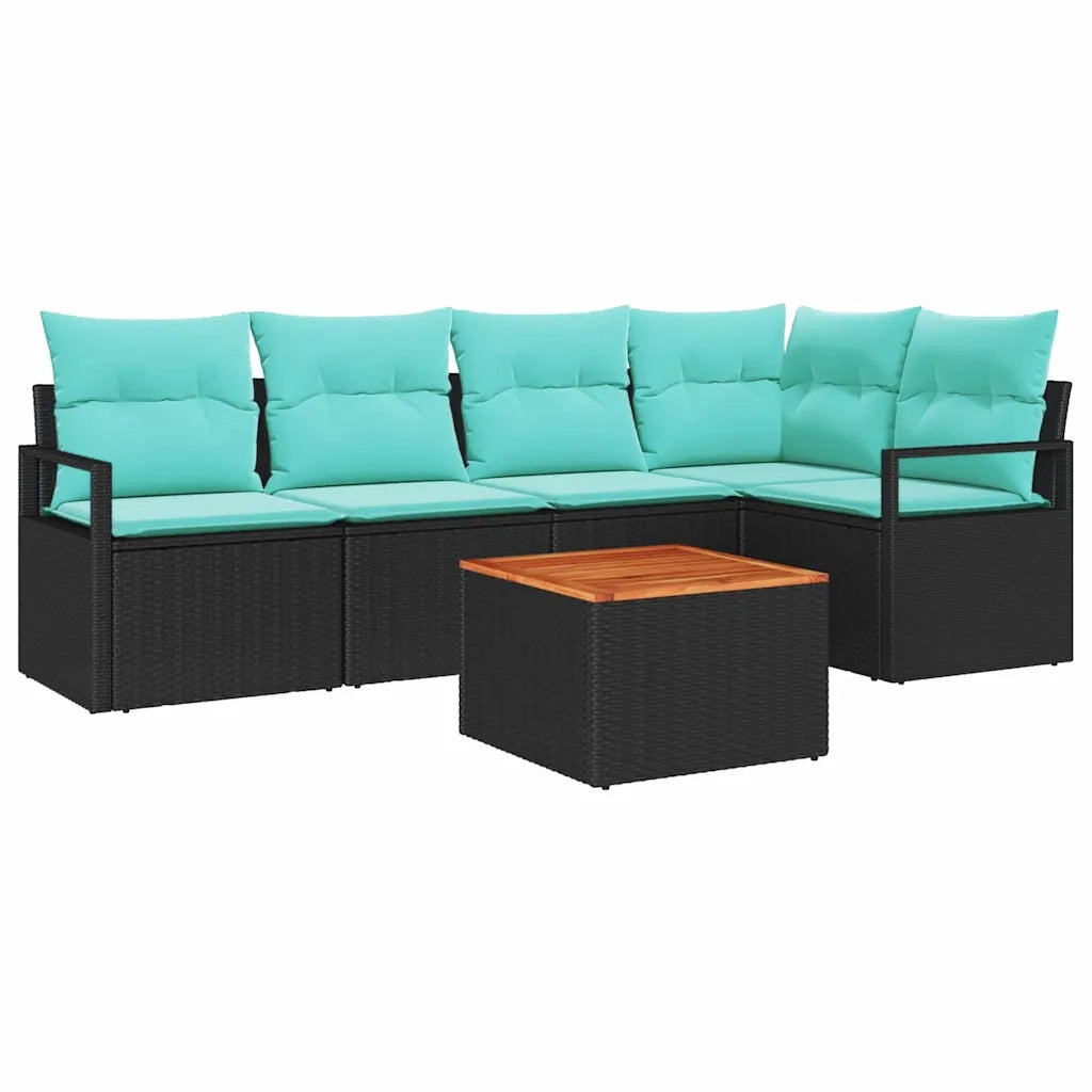 Set Divano da Giardino con cuscino 6 pcs Nero polyrattan