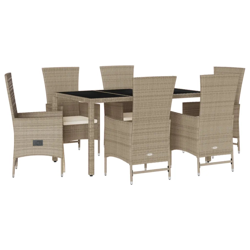 Set da Pranzo da Giardino 7 pz con Cuscini Beige in Polyrattan 3277579