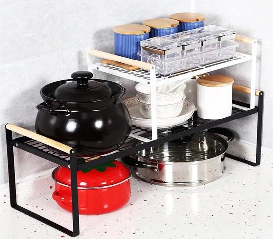 Organizzatore di Credenza per Cucina, Cassetti per Spezie, Inserzione di Organizzazione per Credenza di Cucina, Maniglia in Ferro e Legno, Adatto per la Casa, la Cucina e l'Organizzatore di Credenza per Cucina, Nero (5 x 21 x 20 cm)