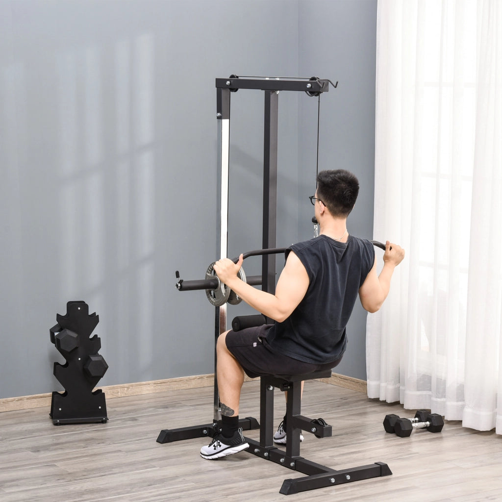 EasyComfort Stazione Fitness Pull Down da Casa con Panca e Cavo Regolabile, in Acciaio 107x120x190cm Nero