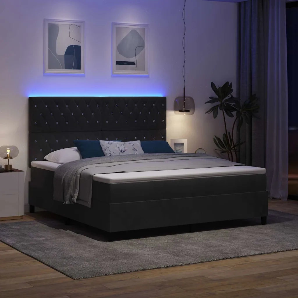 Letto a Sorgente LED con materasso Nero 180 x 200 cm Velluto 3343264