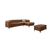 Divano ad angolo VELENA marrone con pouf – Divano barocco in microfibra con struttura in legno massiccio