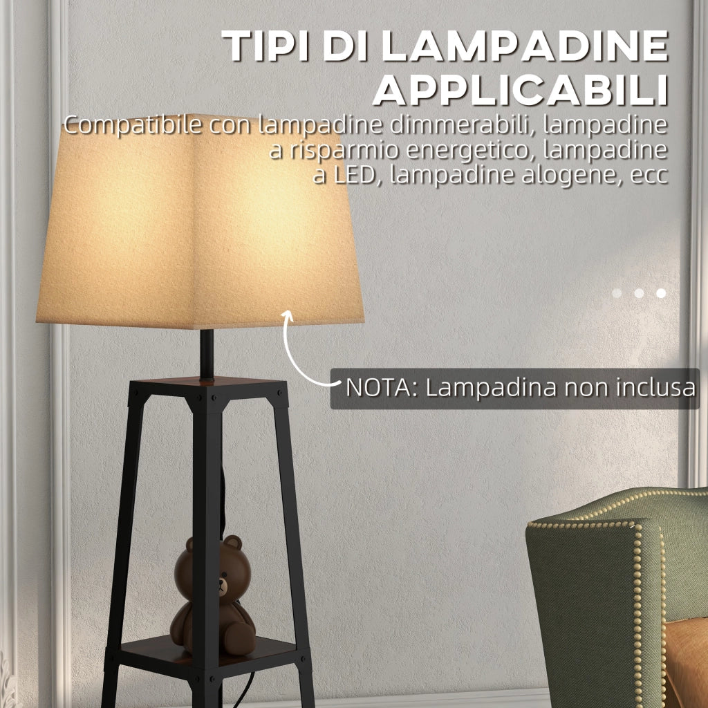 Lampada da Terra a 3 Ripiani ¨C zephmum ¨C Nero e Beige, Metallo e MDF, ?42x166 cm