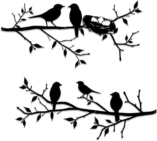 Decorazione da Parete in Metallo con Uccelli - Disegno Unico - 1 pezzo - Metallo di Alta Qualità - 43cm x 18cm