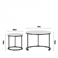 Tavolini da Salotto Rotondi Moderni Impilabili in MDF, con Struttura in Metallo, Dimensioni 50x70.5 cm+45.5x44 cm, Colore Marmo