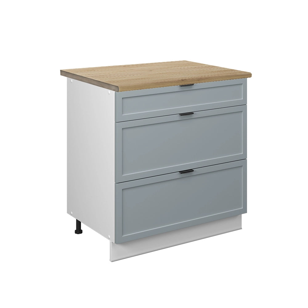 Vicco Mobiletto base per cucina Blu-grigio chiaro 80 cm con 3 cassetti, PL Rovere