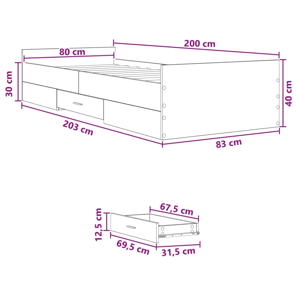 Telaio del letto con storage Grigio Cemento 80 x 200 cm 3429506