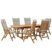 Set da pranzo da giardino in legno di acacia con cuscini color tortora 6 posti sedie pieghevoli regolabili per esterni in stile country