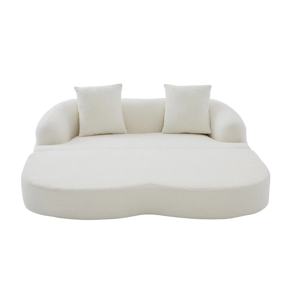 Divano letto pieghevole a 2 posti con cuscini, schienali ergonomici e rivestimento in chenille beige per ospiti