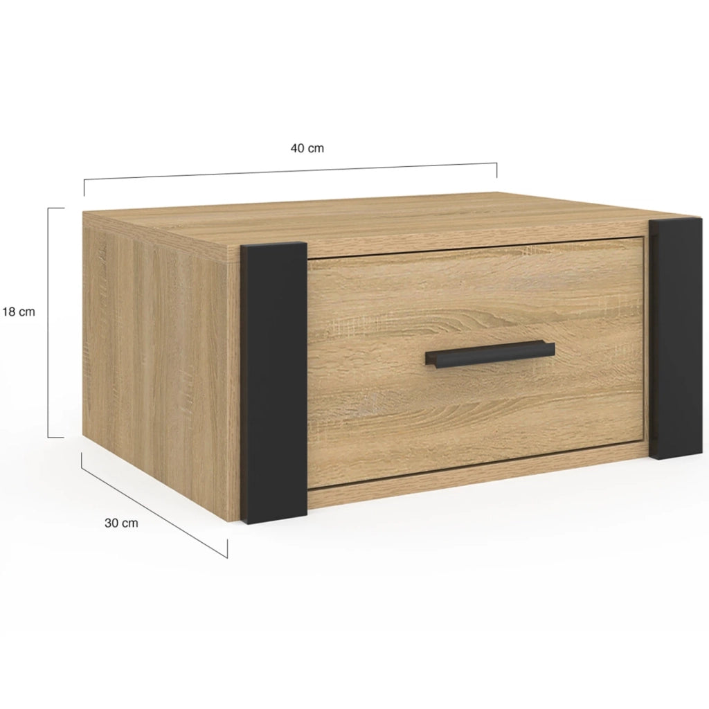 IDMarket - Lote de 2 mesillas de noche murales ONYX con estantes de madera y negros
