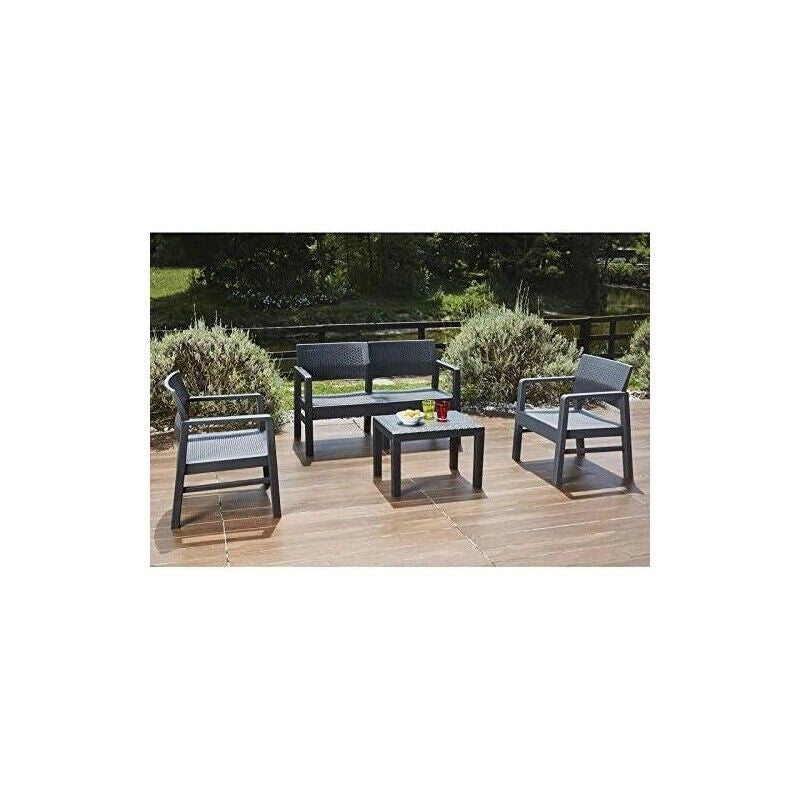 SET MOREEA DA GIARDINO EFFETTO RATTAN IN COLORE ANTRACITE