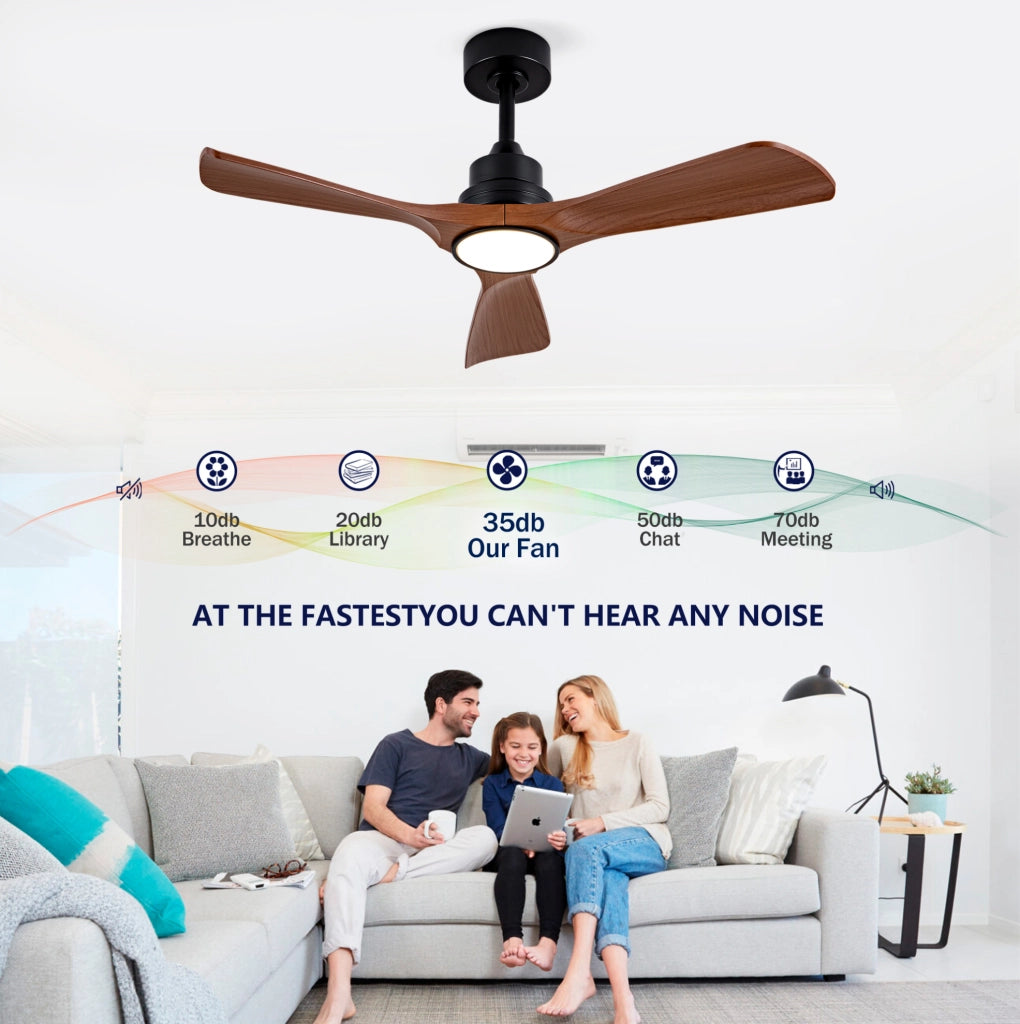 Ventilatore da soffitto con luce LED e telecomando, motore DC reversibile, ABS, nero noce scuro