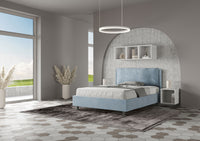 Letto Matrimoniale Francese 140x200 cm con Rete e Contenitore Imbottito in Microfibra Antea Large Azzurro