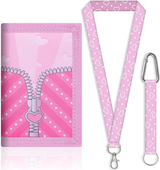 Portafoglio per bambini, borsa per ragazze, con cinturino per le chiavi, portafoglio pieghevole triplo per ragazze (rosa), rosa, Unico modello, Moderno