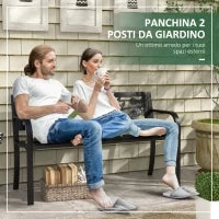 Panchina da Giardino 2 Posti in Acciaio con Schienale Decorato e Braccioli, 127x50x75cm, Nero