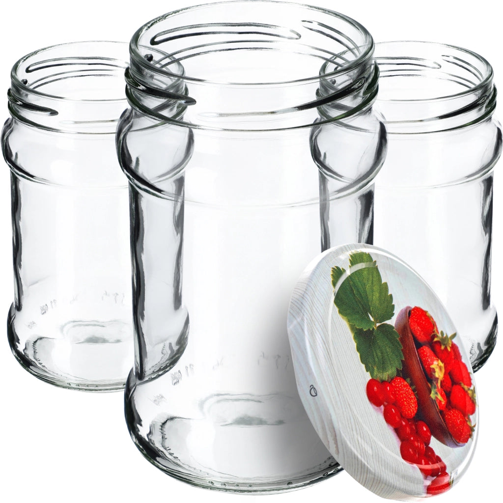 KADAX Seno barattolo di vetro 315ml 50pz 66mm+ coperchio "Fragole"