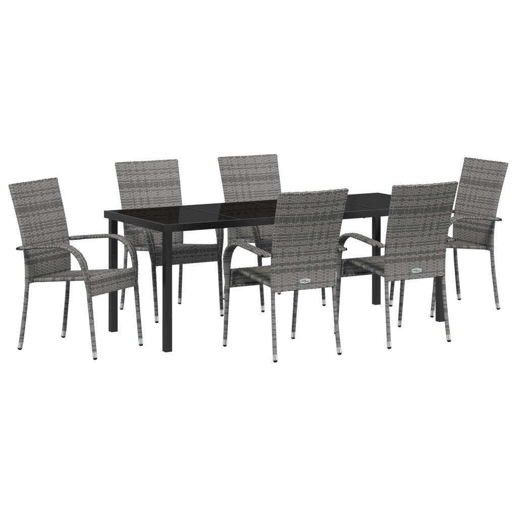 Set da Pranzo da Giardino da 7 Pezzi Grigio Polyrattan