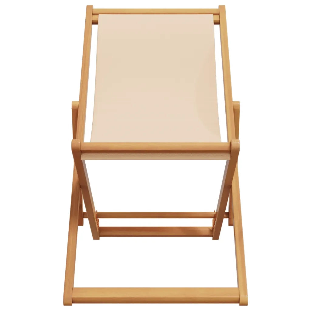 Sedia da Spiaggia Pieghevole Beige Legno di Eucalipto e Tessuto