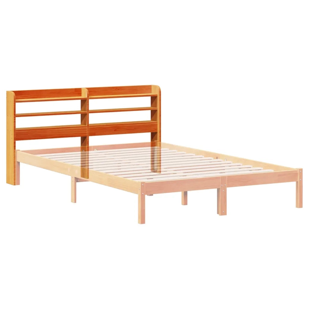 Testiera con Ripiani Marrone Cera 135 cm Legno Massello di Pino