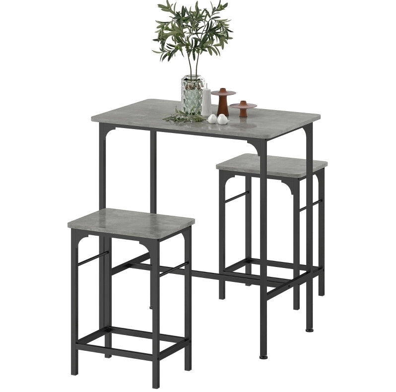 Set tavolo da bar con 2 sgabelli grigio effetto legno