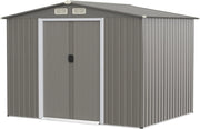 Casetta da Giardino 4,74㎡, Capanno da Esterno in Lamiera Acciaio Zincato Resistente alle Intemperie con 4 Feritoie, Doppie Porte e Rampa, 260 x 207 x 181 cm (Grigio chiaro)