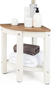 Sgabello Doccia, Sedia da Bagno Angolare in Polietilene con Ripiano, Sedile Multiuso a 2 Livelli per Uso Interno o Esterno, 32,5x32,5x43,5 cm, Capacità di Peso 150 kg (Marrone)
