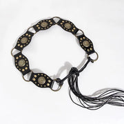 Cinturino in seta tessuta a mano – Accessorio per la vita femminile – Stile boho trendy - nero